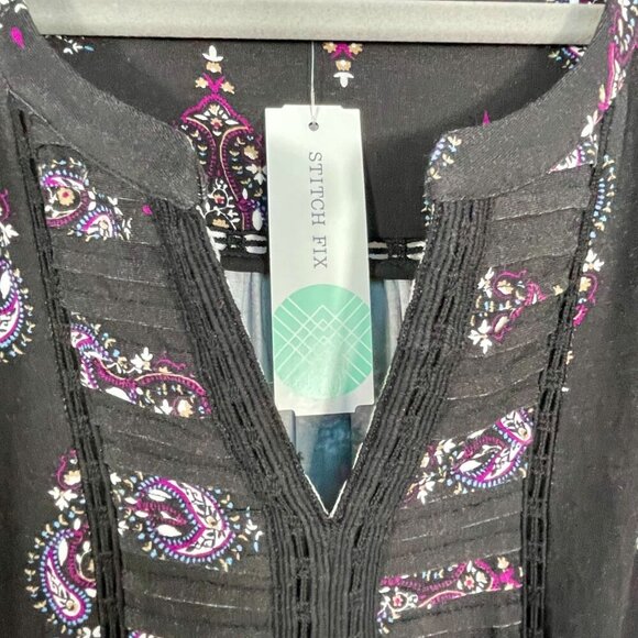 NWT Daniel Rainn Petoka Split-Neck Knit Peasant Blouse Pleated Crochet Black XXL - Picture 5 of 15